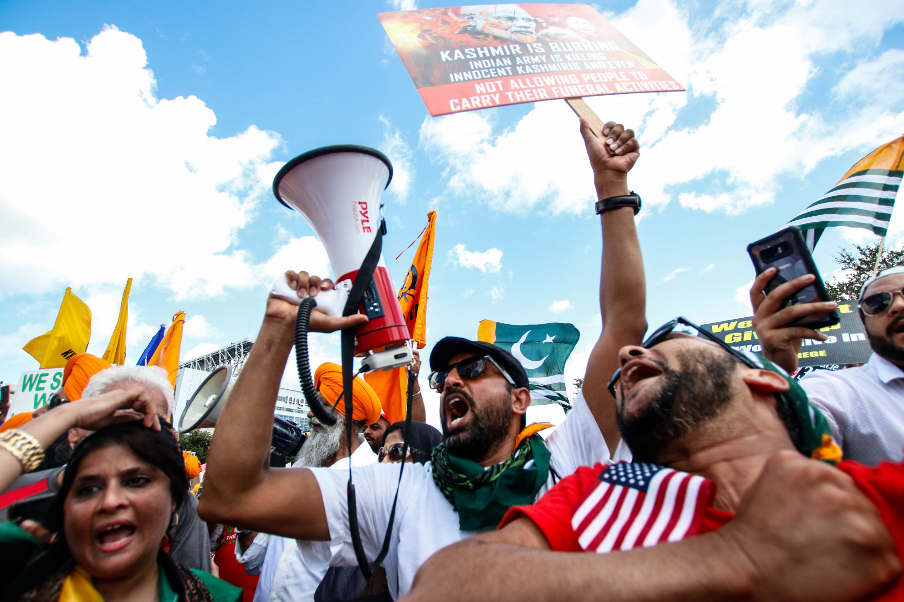 Protesters rally outside President Donald Trump, Indian Prime Minister Narendra Modi summit in Houston